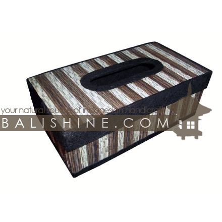 Balishine: Your natural source of indonesian handicraft presents in its Home Decor collection the Tissue Box:12JAS42976:This rectangular tissu boxe is produced in Indonesia made from palm tree and coconut root with textile.  Same as picture