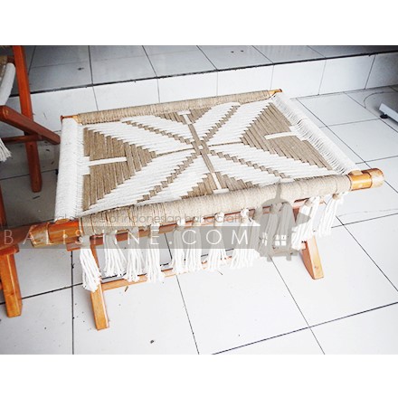 Balishine: Your natural source of indonesian handicraft presents in its Home Decor collection the Bintang Macrame Ottoman:114NUS667983:This fiber macrame ottoman is hand crafted to the highest quality.  With this beatiful piece you'll instantly add a bohemian vibe to your room and it will really warm up a space. It is great for a bedroom, living area, or anywhere where you'd like to bring some texture and interest to your rooms.  Handmade, natural, 100% cotton with teak wood.