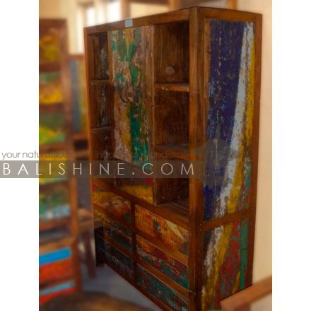Balishine: Your natural source of indonesian handicraft presents in its Home Decor collection the Dresser:114FAK296483:This dresser is produced in indonesia, made from old recycled boat wood. It has 2 doors and 7 drawers.  Mixed color