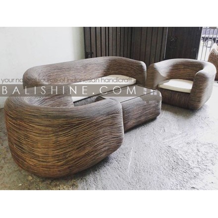 Balishine: Your natural source of indonesian handicraft presents in its Home Decor collection the Rottan Sofa set:114JAJ447807:This sofa is produced in indonesia, made from Mahogani wood with natural rottan. This set include 1 big sofa 2 seater, 2 pcs single sofa 1 seater and 1 cofee table.   This price not include cushion.  For cushion please contact us and will send you pricing regarding thickness of spoon and quality of fabric you want to order.
