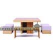 balishine This set of 1 dining table, 1 bench and 2 pouff  is produced in Indonesia and made from teak wood.