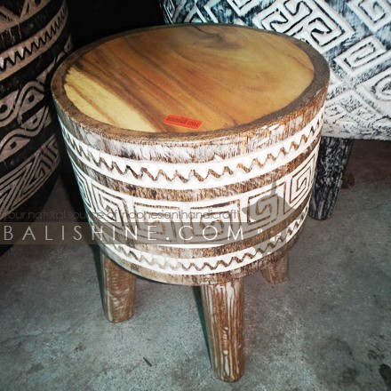 Balishine: Your natural source of indonesian handicraft presents in its Home Decor collection the Sisik Palm Wood Stool with Carving:114JAT668265:This beautiful stool is made in Bali, Indonesia, from natural palm wood. Top is made with natural suar wood. Handmade carving side with primitiv motif.  Please note as this item is hand made there will be slight variances in the wood staining as this is what makes them unique.