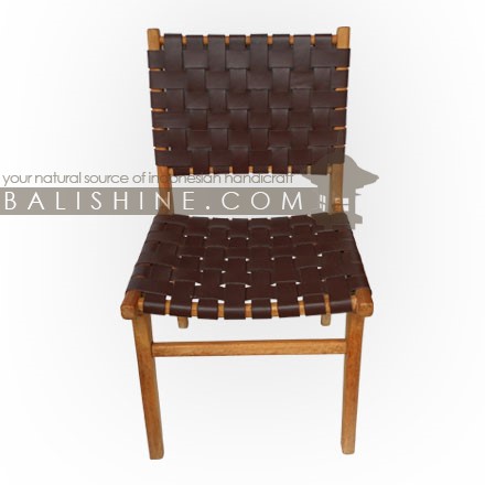 Balishine: Your natural source of indonesian handicraft presents in its Home Decor collection the Woven Leather Chair:114TWN667725:This modern leather chair will add a beautiful touch to your house. Handcrafted in Bali. Teak wood and premium leather imported from Java.  Available in black, dark brown, brown or white colour leather. Other colour possible and please contact us.