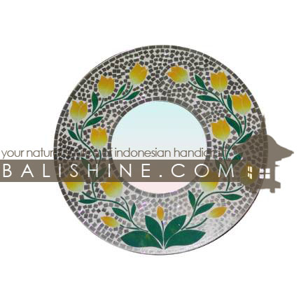 Balishine: Your natural source of indonesian handicraft presents in its Home Decor collection the Mirror:17RAH124762:This round mirror is a handicraft of Bali made from mosaic.  yellow, pink, purple, red or blue color