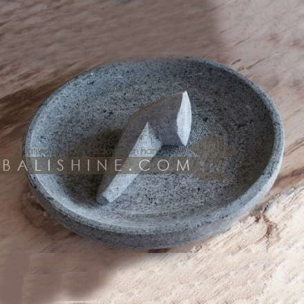 Balishine: Your natural source of indonesian handicraft presents in its Tableware collection the Plate and pestle:634KEL6434:This set of 2 pcs platter and pestle is produced in Bali made from natural stone.  