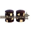 balishine This set of round saltcellars and pepper pots is produced in Bali made from plywood and the matting of brown and white coconut shell mosaic with resin.